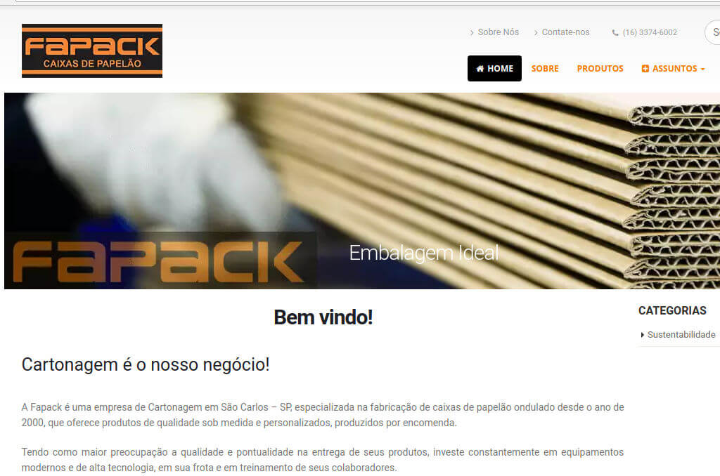 Site Fapack Caixas de Papelão